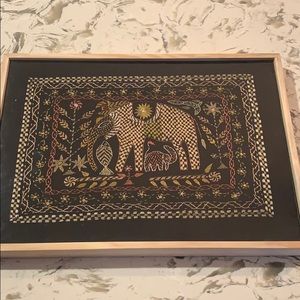 Indian needlework picture with wood frame